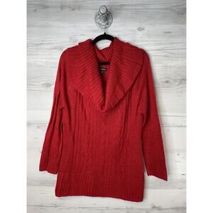 Torrid Sweater Womens 1 1X Red Cowl Neck Cable Knit Tunic Long Sleeve Acrylic